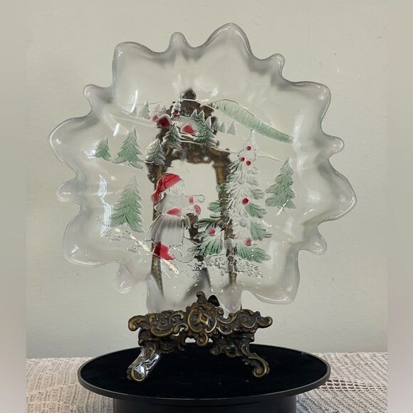 MIKASA Christmas glass candy plate || Christmas Story Frosted Bon Bon Dish || - Picture 4 of 9